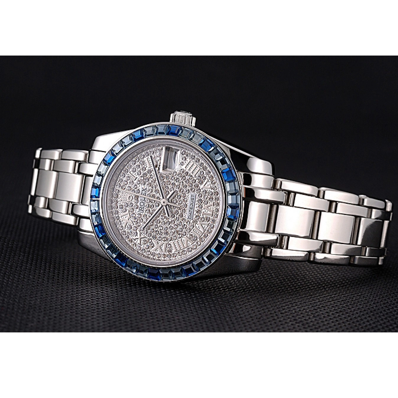 Aaa replica watch Datejust Jewels Case 622834 Dial Diamond Stainless Blue Steel And Bezel Bracelet Rolex 0729